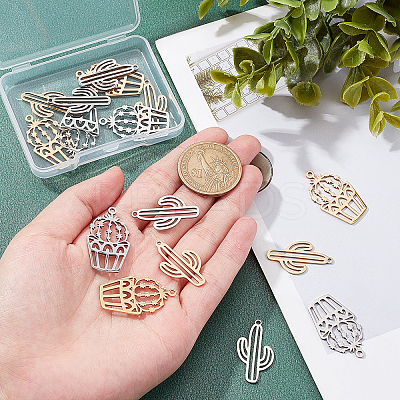 16Pcs 4 Style Ion Plating(IP) 201 Stainless Steel Pendants STAS-DC0006-38-1
