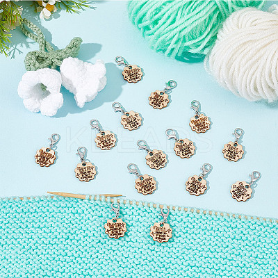 16Pcs 2 Style Flower with Word Wood M1R/M1L Pendant Locking Stitch Markers HJEW-AB00646-1