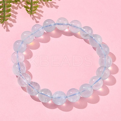 Natural Aquamarine Round Bead Stretch Bracelets for Men Women BJEW-U034-01A-01-1
