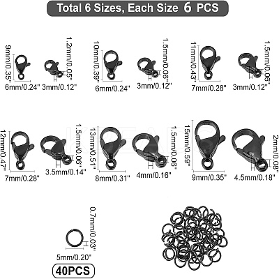 36Pcs 6 Style PVD Vacuum Plating 304 Stainless Steel Lobster Claw Clasps STAS-UN0028-35-1