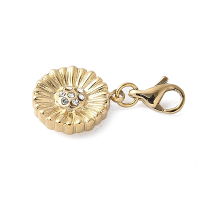 304 Stainless Steel Rhinestone Flower Pendant Decoration STAS-S165-35G-1
