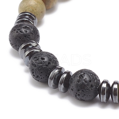 Natural Lava Rock & Wood Braided Bead Bracelet BJEW-JB08537-1