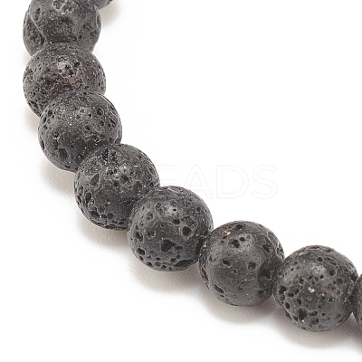 Natural Lava Rock Stretch Bracelet with Alloy Turtle Beaded BJEW-JB08309-02-1