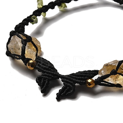 Natural Yellow Quartz & Peridot & Synthetic Hematite Nuggets Braided Bead Bracelet BJEW-B073-01C-1