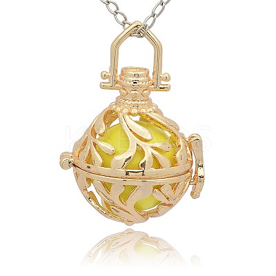 Golden Tone Brass Hollow Round Cage Pendants KK-J227-08G-1