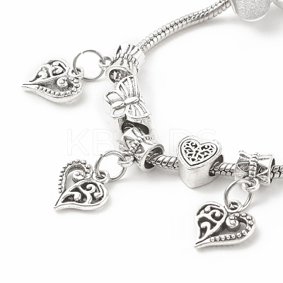 Alloy Heart Charm European Bracelet with Snake Chains BJEW-JB08046-02-1