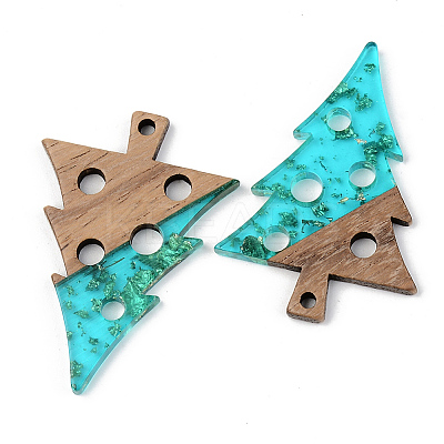 Transparent Resin & Walnut Wood Pendants RESI-S389-030A-B03-1