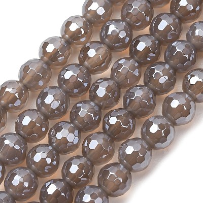 Electroplated Natural Agate Beads Strands G-B191-A07-6mm-05-1