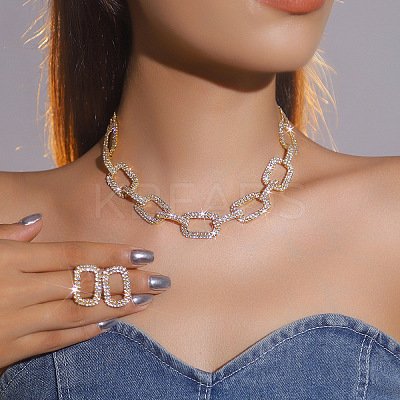 Alloy Rhinestone Link Chain Neckalces & Studs Earrings Sets FS-WGB4153-01-1