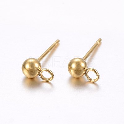 304 Stainless Steel Ball Stud Earring Findings STAS-E436-17B-G-1
