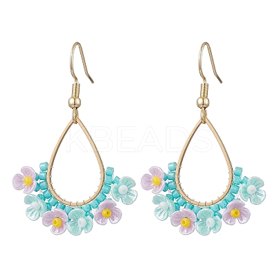 Resin & Glass Seed Beads Teardrop Dangle Earrings EJEW-MZ00401-02-1