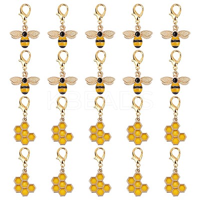 40Pcs 2 Style Alloy Enamel Honeycomb & Bees Pendant Decorations HJEW-SC0001-21-1