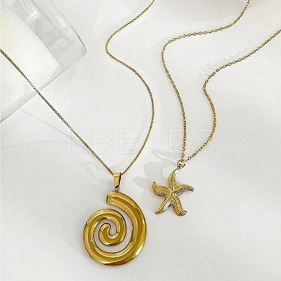 2Pcs 2 Styles 304 Stainless Steel Starfish Spiral Shell Shape Pendant Necklaces for Women NJEW-F358-01G-1
