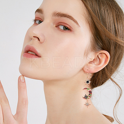 9 Pairs 9 Style Rhinestone Sun & Moon & Star & Planet Enamel Asymmetrical Earrings EJEW-AN0002-14-1