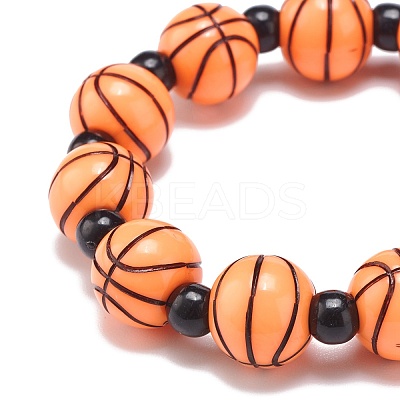 Sport Theme Acrylic Beaded Stretch Bracelet for Kids BJEW-JB08550-1