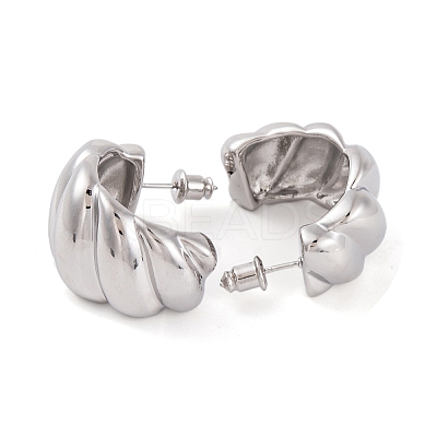 Twist C-Shaped Brass Half Hoop Stud Earrings for Women LS-EJEW-G391-17P-1