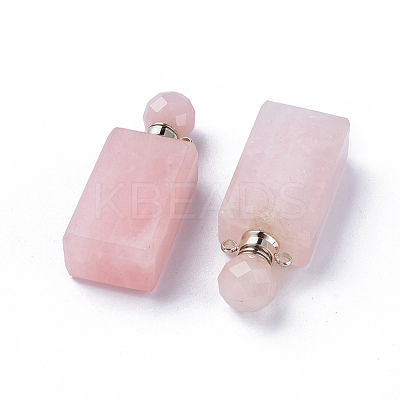Faceted Natural Rose Quartz Openable Perfume Bottle Pendants G-P435-C-03P-1