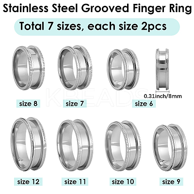 14Pcs 7 Styles 201 Stainless Steel Grooved Finger Ring Settings STAS-SC0010-66-1