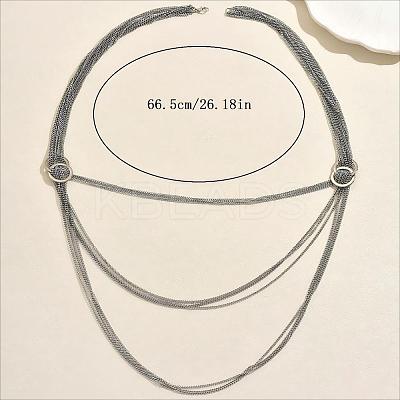 Iron Metallic layered Chain Tassel Long Necklaces with Double Clasp Decor IV6162-2-1