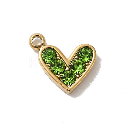 Golden Tone 304 Stainless Steel Rhinestone Charms STAS-L025-005G-05-1