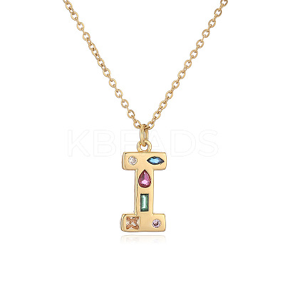 Brass Pave Colorful Cubic Zirconia Initial Pendant Necklaces for Women FS-WG02860-09-1