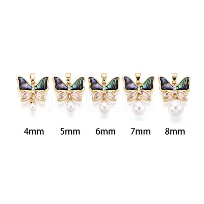 Brass with Cubic Zirconia and Abalone Shell Cup Pearl Peg Bails Pin Pendants KK-T079-42G-1
