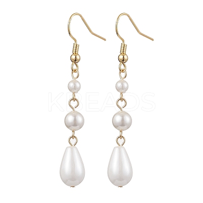 Teardrop Shell Pearl & Brass Dangle Earrings for Women EJEW-TA00513-1