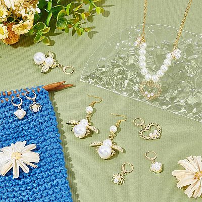 Alloy & Rhinestone & Acrylic Imitation Pearl Pendant Locking Stitch Markers HJEW-AB00117-1