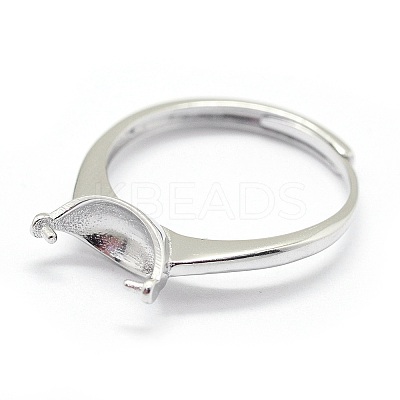 Anti-Tarnish Adjustable Rhodium Plated Sterling Silver Cup Peg Ring Settings STER-I016-008P-1