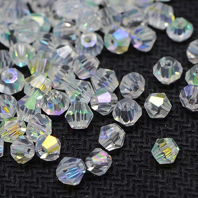AB Color Plated Crystal Glass Bicone Loose Beads X-GGLA-F026-B01-1