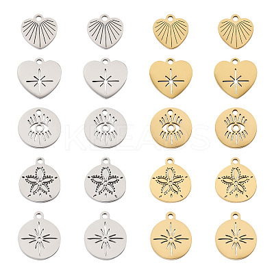 20Pcs 10 Style 304 Stainless Steel Pendants STAS-PJ0001-42-1