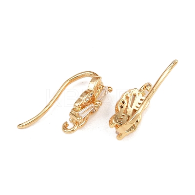 Brass Micro Pave Clear Cubic Zirconia Rectangle Earring Hooks KK-A274-03G-1