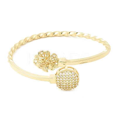 Brass Micro Pave Clear Cubic Zirconia Cuff Bangles for Women BJEW-F526-09G-1