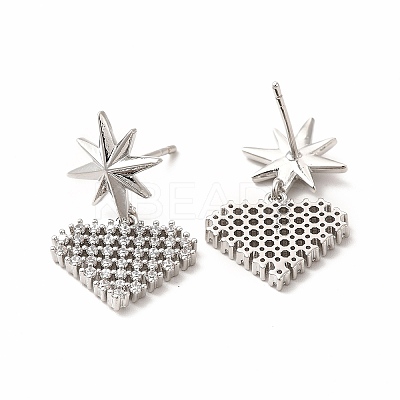 Rack Plating Brass Micro Pave Cubic Zirconia Stud Earrings EJEW-H091-29P-1