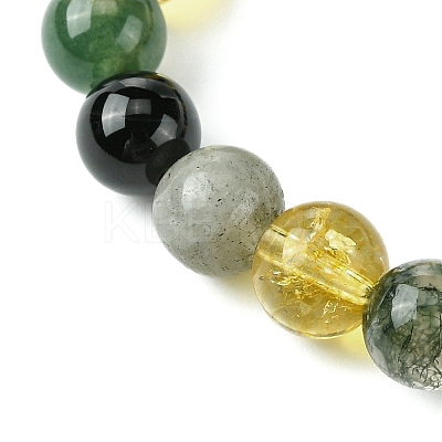 Natural Labradorite & Citrine & Black Onyx(Dyed & Heated) & Moss Agate Round Beaded Stretch Bracelets BJEW-JB10910-06-1