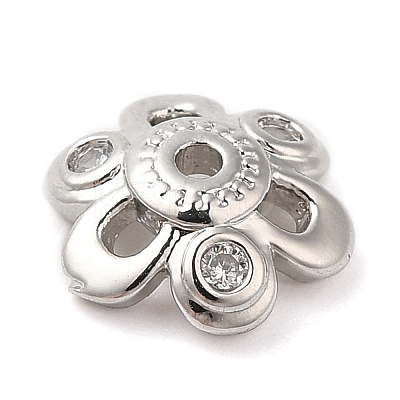 Rack Plating Brass Micro Pave Cubic Zirconia Bead Caps KK-M248-09P-1