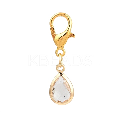 Glass with Brass Faceted Teardrop Pendant Decorations HJEW-JM04030-1