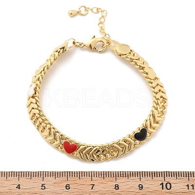 Brass Enamel Heart Links Bracelets for Women BJEW-B125-07G-1