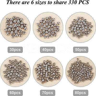 330Pcs 6 Style 202 Stainless Steel Beads STAS-UN0027-07-1