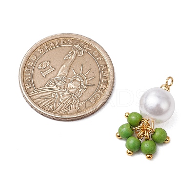 5Pcs 5 Colors ABS Plastic Imitation Pearl Round & Dyed Synthetic Turquoise Tassel Pendants PALLOY-JF03515-1