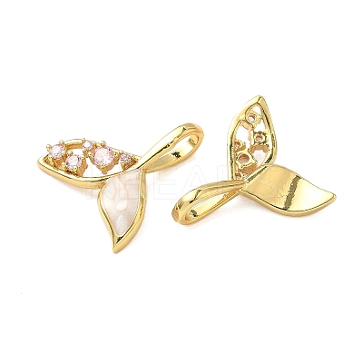 Brass Micro Pave Clear Cubic Zirconia Shell Pendants KK-B139-17G-01-1
