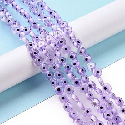 Handmade Evil Eye Lampwork Flat Round Bead Strands LAMP-L058-8mm-25-1