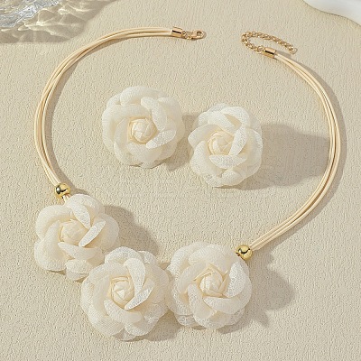 3D Rose Polyester Choker & Stud Earrings Sets FS-WG5AEB6-03-1