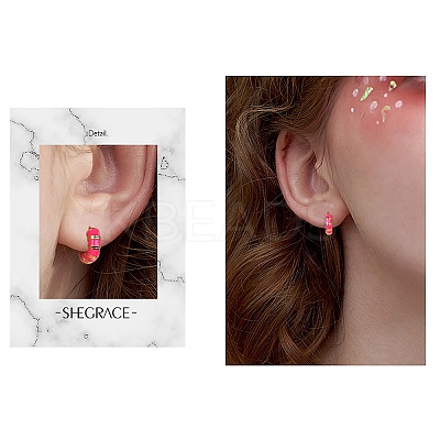 Enamel Striped Thick Hoop Earrings JE1110E-1