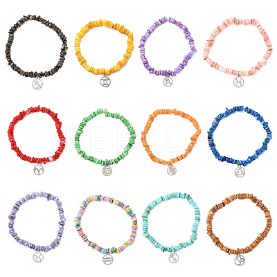 12Pcs 12 Styles Constellation Non-Tarnish 304 Stainless Steel Charms Bracelets BJEW-JB12479-1