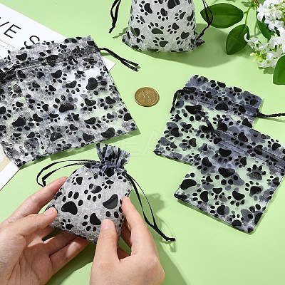 20Pcs Paw Print Organza Jewelry Drawstring Pouches ABAG-YW0001-15A-1