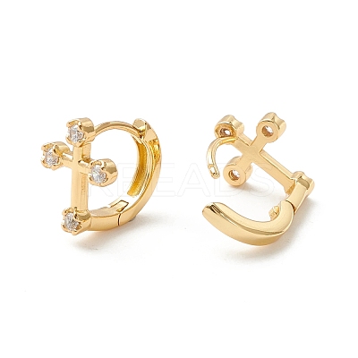Clear Cubic Zirconia Cross Hinged Hoop Earrings for Women EJEW-P196-23G-1