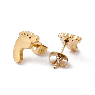 304 Stainless Steel Footprint Stud Earrings for Men Women EJEW-E163-08G-1