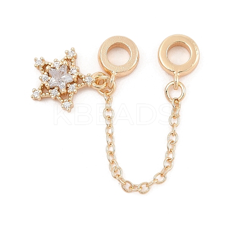 Rack Plating Star Brass Clear Cubic Zirconia European Safety Chains KK-F879-23G-1