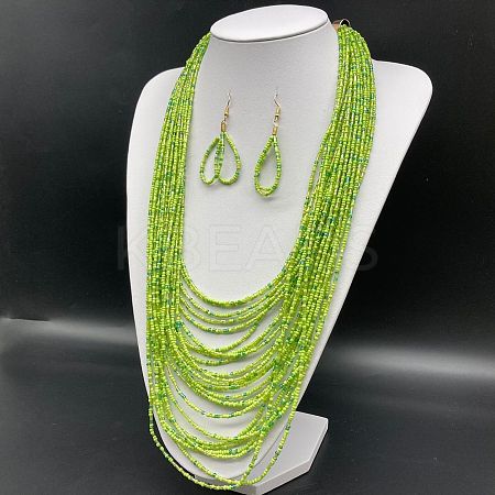 Ethnic Style Acrylic Seed Beaded Multilayer Necklaces & Teardrop Dangle Earrings Sets WGF31E6-01-1